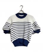 sacaiサカイ）の古着「ボリュームボーダーニット/Oversized Striped Sweater」｜ネイビー×ホワイト