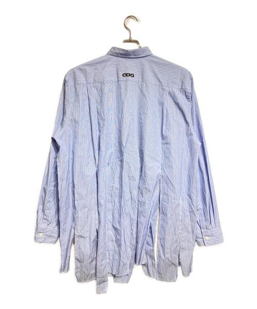 CDG（シーディージー）CDG (シーディージー) カットオフフリンジストライプシャツ/Cut-off fringe striped shirt ブルー サイズ:Mの古着・服飾アイテム