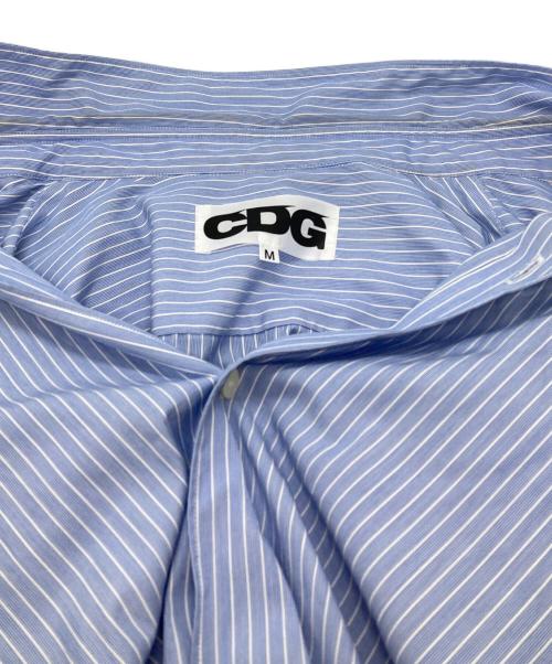 CDG（シーディージー）CDG (シーディージー) カットオフフリンジストライプシャツ/Cut-off fringe striped shirt ブルー サイズ:Mの古着・服飾アイテム