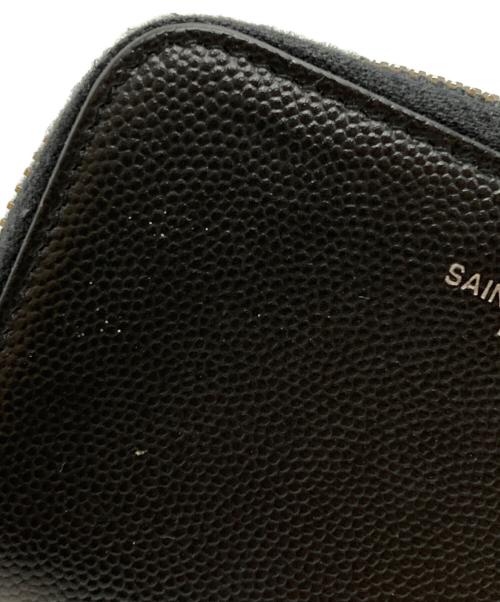 Saint Laurent Paris（サンローランパリ）Saint Laurent Paris (サンローランパリ) キャビアスキンラウンドファスナーロゴコインケース/ Caviar Skin Round Zip Coin Case with Logo ブラックの古着・服飾アイテム