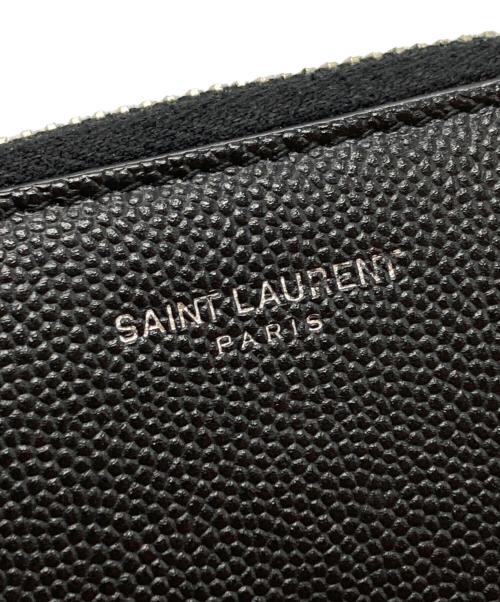 Saint Laurent Paris（サンローランパリ）Saint Laurent Paris (サンローランパリ) キャビアスキンラウンドファスナーロゴコインケース/ Caviar Skin Round Zip Coin Case with Logo ブラックの古着・服飾アイテム