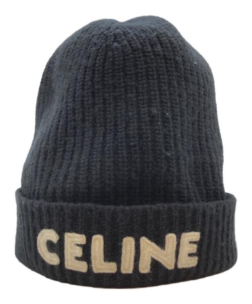 CELINE（セリーヌ）CELINE (セリーヌ) エンブロイダリーニット帽/Embroidery Knit Cap ブラック サイズ:TUの古着・服飾アイテム