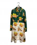 Acne studiosアクネ ストゥディオズ）の古着「BLEY PRINTED SATIN DRESS/ブレイ プリンテッド サテン ドレス」｜グリーン×ベージュ