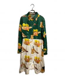 Acne studios（アクネ ストゥディオズ）の古着「BLEY PRINTED SATIN DRESS/ブレイ プリンテッド サテン ドレス」｜グリーン×ベージュ
