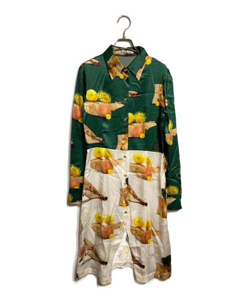 Acne studios（アクネ ストゥディオズ）ACNE STUDIOS (アクネ ストゥディオズ) BLEY PRINTED SATIN DRESS/ブレイ プリンテッド サテン ドレス グリーン×ベージュ サイズ:34の古着・服飾アイテム