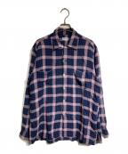 VINTAGEヴィンテージ）の古着「60's~レーヨンループカラーチェックシャツ/1960s-era Rayon Loop-Collar Check Shirt」｜レッド×ネイビー