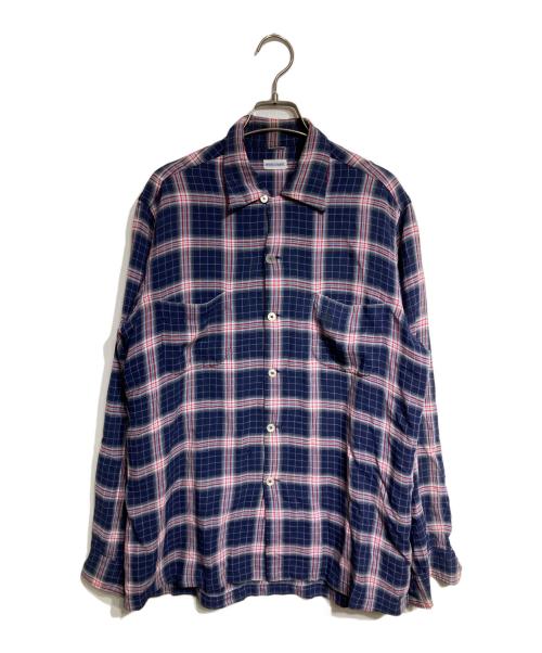 VINTAGE（ヴィンテージ）VINTAGE (ヴィンテージ) 60's~レーヨンループカラーチェックシャツ/1960s-era Rayon Loop-Collar Check Shirt レッド×ネイビー サイズ:Mの古着・服飾アイテム