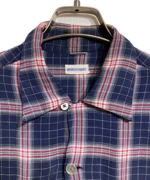VINTAGE（ヴィンテージ）VINTAGE (ヴィンテージ) 60's~レーヨンループカラーチェックシャツ/1960s-era Rayon Loop-Collar Check Shirt レッド×ネイビー サイズ:Mの古着・服飾アイテム