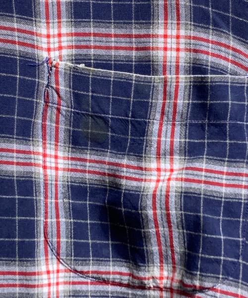 VINTAGE（ヴィンテージ）VINTAGE (ヴィンテージ) 60's~レーヨンループカラーチェックシャツ/1960s-era Rayon Loop-Collar Check Shirt レッド×ネイビー サイズ:Mの古着・服飾アイテム