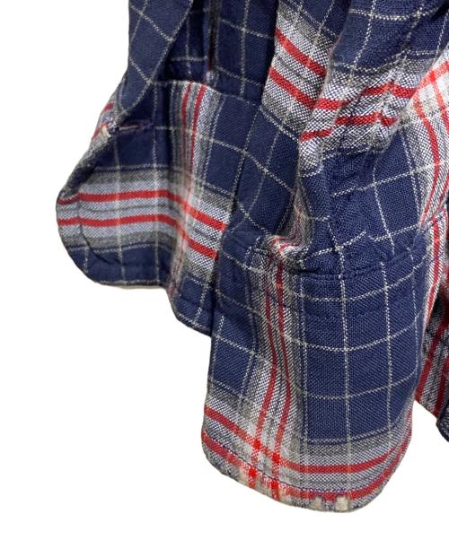 VINTAGE（ヴィンテージ）VINTAGE (ヴィンテージ) 60's~レーヨンループカラーチェックシャツ/1960s-era Rayon Loop-Collar Check Shirt レッド×ネイビー サイズ:Mの古着・服飾アイテム
