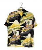 Sun Surfサンサーフ）の古着「ALOHA SACRED TREASURE SHIPシャツ/アロハシャツ」｜ブラック×イエロー