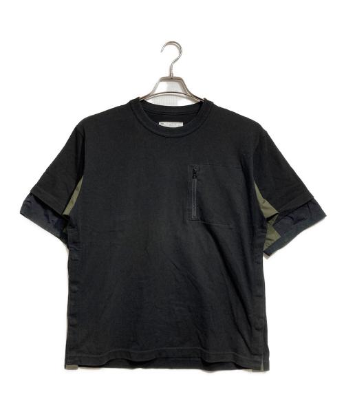 sacai（サカイ）sacai (サカイ) 切替カットソー/Mixed-material top ブラック サイズ:2の古着・服飾アイテム