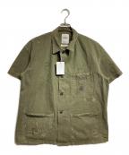BOWWOWバウワウ）の古着「PW P-41 HBT SS JK AGED/PW P-41 ヘリンボーンツイル ショートスリーブ ジャケット」｜オリーブ