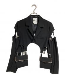 noir kei ninomiya（ノワール ケイ ニノミヤ）の古着「buckle-embellished cropped jacket/バックル装飾付きクロップドジャケット」｜ブラック