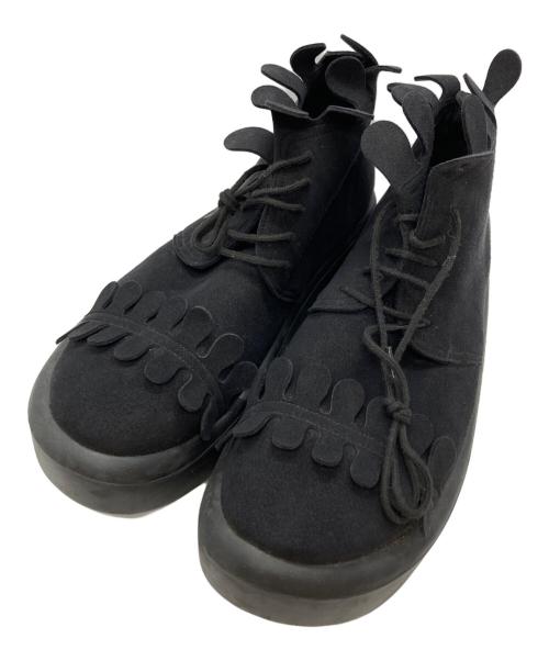 BELLY BUTTON（ベリーボタン）BELLY BUTTON (ベリーボタン) フェルトデザインレースアップブーツ/Felt design lace-up boots ブラック サイズ:26㎝の古着・服飾アイテム