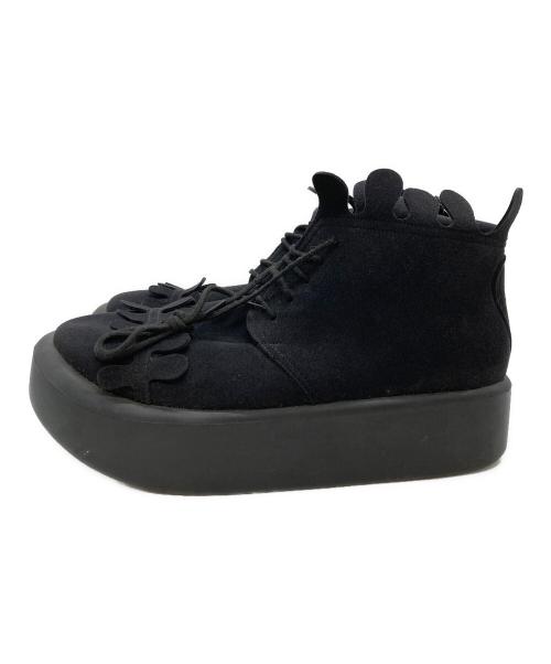 BELLY BUTTON（ベリーボタン）BELLY BUTTON (ベリーボタン) フェルトデザインレースアップブーツ/Felt design lace-up boots ブラック サイズ:26㎝の古着・服飾アイテム