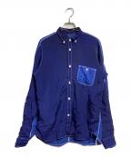 COMME des GARCONS HOMMEコムデギャルソン オム）の古着「コットンリネン×キュプラ切替ステッチシャツ/Long sleeve shirt」｜ネイビー