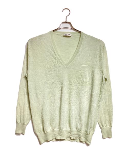 MIU MIU（ミュウミュウ）MIU MIU (ミュウミュウ) エンボスロゴVネックカシミヤニット/Cashmere knit グリーン サイズ:38の古着・服飾アイテム