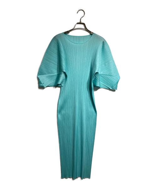 PLEATS PLEASE（プリーツプリーズ）PLEATS PLEASE (プリーツプリーズ) バルーンスリーブプリーツワンピース/Balloon Sleeve Pleated Dress ブルー サイズ:3の古着・服飾アイテム