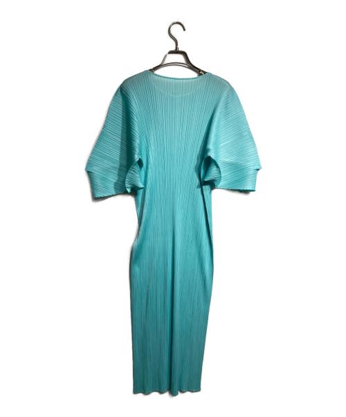 PLEATS PLEASE（プリーツプリーズ）PLEATS PLEASE (プリーツプリーズ) バルーンスリーブプリーツワンピース/Balloon Sleeve Pleated Dress ブルー サイズ:3の古着・服飾アイテム