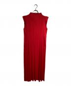 PLEATS PLEASEプリーツプリーズ）の古着「ハイネックプリーツノースリーブワンピー/High neck pleated sleeveless dressス」｜レッド