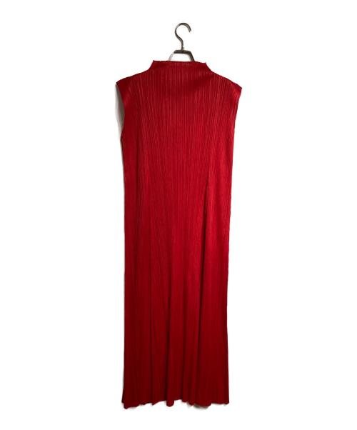 PLEATS PLEASE（プリーツプリーズ）PLEATS PLEASE (プリーツプリーズ) ハイネックプリーツノースリーブワンピー/High neck pleated sleeveless dressス レッド サイズ:5の古着・服飾アイテム