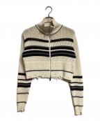 MAISON SPECIALメゾンスペシャル）の古着「Front Zip Mesh Border Knitwear/フロントジップ・ボーダーメッシュニット」｜ベージュ
