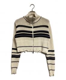 MAISON SPECIAL（メゾンスペシャル）の古着「Front Zip Mesh Border Knitwear/フロントジップ・ボーダーメッシュニット」｜ベージュ