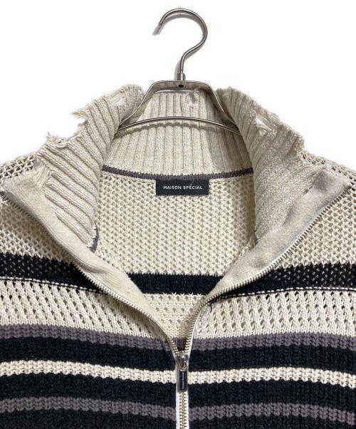 MAISON SPECIAL（メゾンスペシャル）MAISON SPECIAL (メゾンスペシャル) Front Zip Mesh Border Knitwear/フロントジップ・ボーダーメッシュニット ベージュ サイズ:FREEの古着・服飾アイテム