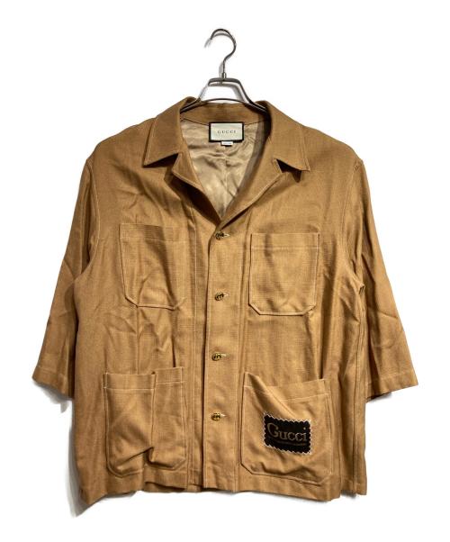 GUCCI（グッチ）GUCCI (グッチ) ビスコースシャツジャケット/Viscose shirt jacket ブラウン サイズ:50の古着・服飾アイテム