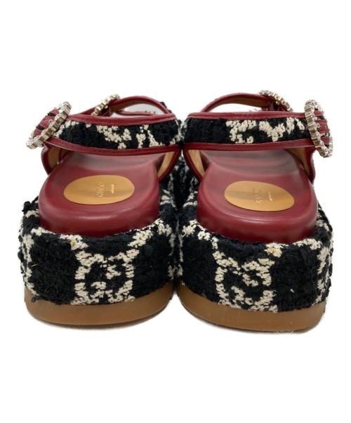 GUCCI（グッチ）GUCCI (グッチ) GGツイード プラットフォーム サンダル/Platform sandals ブラック×レッド サイズ:37の古着・服飾アイテム