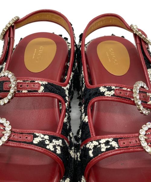 GUCCI（グッチ）GUCCI (グッチ) GGツイード プラットフォーム サンダル/Platform sandals ブラック×レッド サイズ:37の古着・服飾アイテム