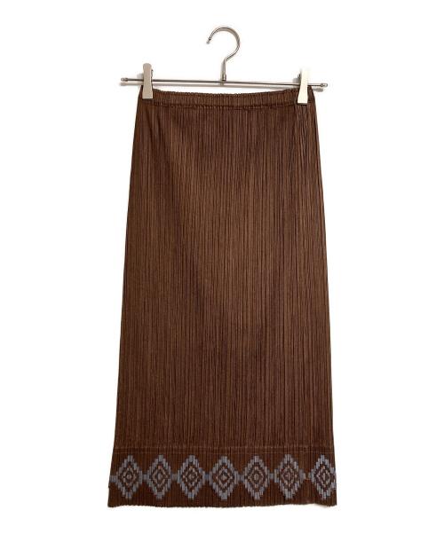 PLEATS PLEASE（プリーツプリーズ）PLEATS PLEASE (プリーツプリーズ) 幾何学プリントプリーツスカート / Geometric print pleated skirt ブラウン サイズ:3の古着・服飾アイテム