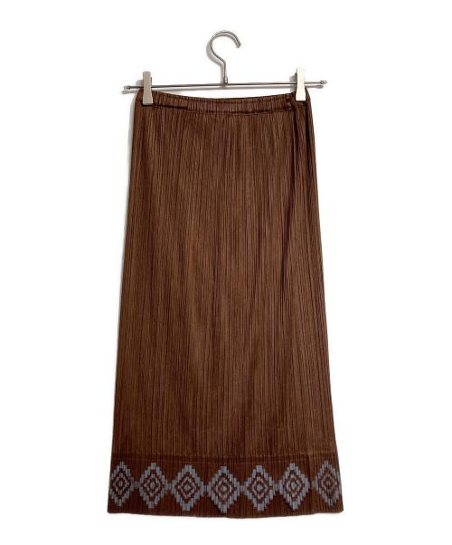 PLEATS PLEASE（プリーツプリーズ）PLEATS PLEASE (プリーツプリーズ) 幾何学プリントプリーツスカート / Geometric print pleated skirt ブラウン サイズ:3の古着・服飾アイテム