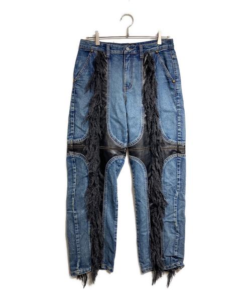 THUG CLUB（サグ クラブ）THUG CLUB (サグ クラブ) Mohican Leather Denim Pants/モヒカンレザーデニムパンツ インディゴ サイズ:1の古着・服飾アイテム