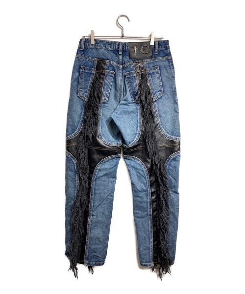 THUG CLUB（サグ クラブ）THUG CLUB (サグ クラブ) Mohican Leather Denim Pants/モヒカンレザーデニムパンツ インディゴ サイズ:1の古着・服飾アイテム