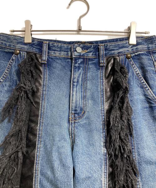 THUG CLUB（サグ クラブ）THUG CLUB (サグ クラブ) Mohican Leather Denim Pants/モヒカンレザーデニムパンツ インディゴ サイズ:1の古着・服飾アイテム