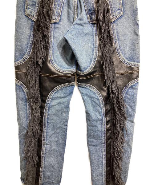 THUG CLUB（サグ クラブ）THUG CLUB (サグ クラブ) Mohican Leather Denim Pants/モヒカンレザーデニムパンツ インディゴ サイズ:1の古着・服飾アイテム