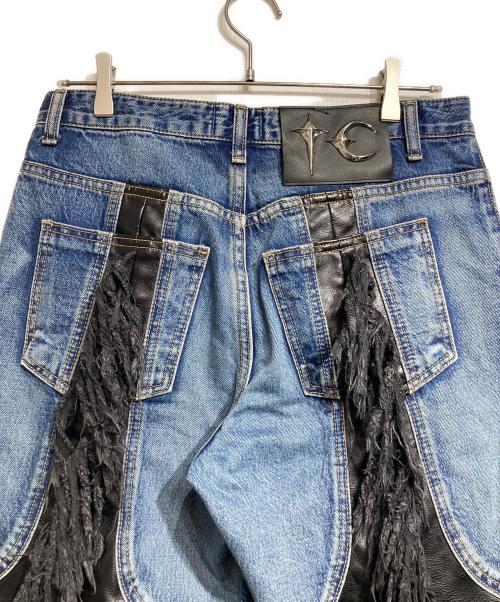 THUG CLUB（サグ クラブ）THUG CLUB (サグ クラブ) Mohican Leather Denim Pants/モヒカンレザーデニムパンツ インディゴ サイズ:1の古着・服飾アイテム