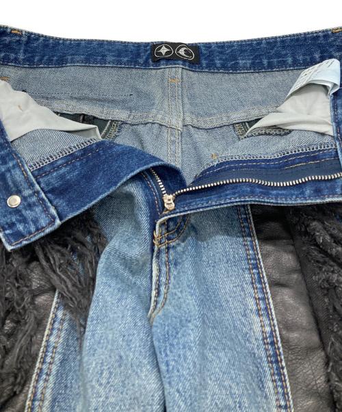 THUG CLUB（サグ クラブ）THUG CLUB (サグ クラブ) Mohican Leather Denim Pants/モヒカンレザーデニムパンツ インディゴ サイズ:1の古着・服飾アイテム