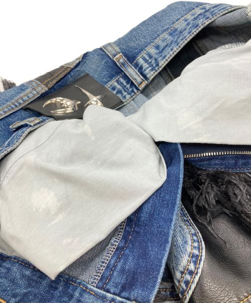 THUG CLUB（サグ クラブ）THUG CLUB (サグ クラブ) Mohican Leather Denim Pants/モヒカンレザーデニムパンツ インディゴ サイズ:1の古着・服飾アイテム