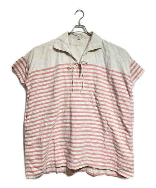 45R（フォーティファイブ・アール）45R (フォーティファイブ・アール) リネンバスクのセイルプルドレス/Short-sleeved one-piece ベージュ×ピンク サイズ:－の古着・服飾アイテム