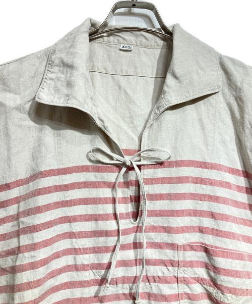 45R（フォーティファイブ・アール）45R (フォーティファイブ・アール) リネンバスクのセイルプルドレス/Short-sleeved one-piece ベージュ×ピンク サイズ:－の古着・服飾アイテム