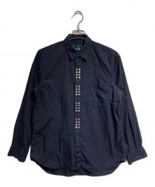 COMME des GARCONS HOMME PLUS EVERGREEN（コムデギャルソンオムプリュスエバーグリーン）の古着「ガーメントダイフロントスタッズシャツ/Garment-dyed front studded shirt」｜ネイビー