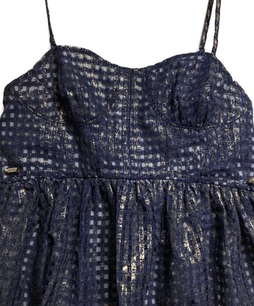 POPPY（ポピー）POPPY (ポピー) Metallic gingham balloon tunic/メタリックギンガムバルーンチュニック ネイビー サイズ:Fの古着・服飾アイテム