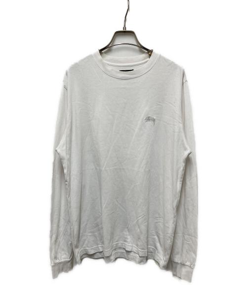stussy（ステューシー）stussy (ステューシー) ロゴ刺繍長袖Tシャツ ホワイト サイズ:Sの古着・服飾アイテム