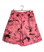 COMME des GARCONS SHIRTコムデギャルソンシャツ）の古着「グラフィックプリントワイドショーツ/Graphic print wide shorts」｜ピンク