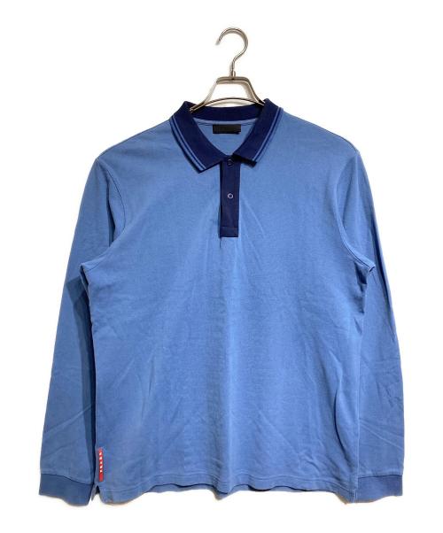 PRADA（プラダ）PRADA (プラダ) Cotton Long Sleeve Red Tab Polo/コットン長袖レッドタブポロシャツ ブルー サイズ:XXLの古着・服飾アイテム