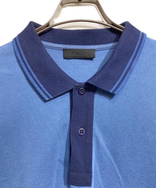 PRADA（プラダ）PRADA (プラダ) Cotton Long Sleeve Red Tab Polo/コットン長袖レッドタブポロシャツ ブルー サイズ:XXLの古着・服飾アイテム