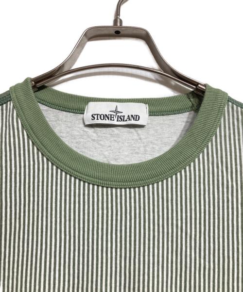 STONE ISLAND（ストーンアイランド）STONE ISLAND (ストーンアイランド) ストライプ切替バックロゴTシャツ/Striped back logo T-shirt グリーン サイズ:Lの古着・服飾アイテム